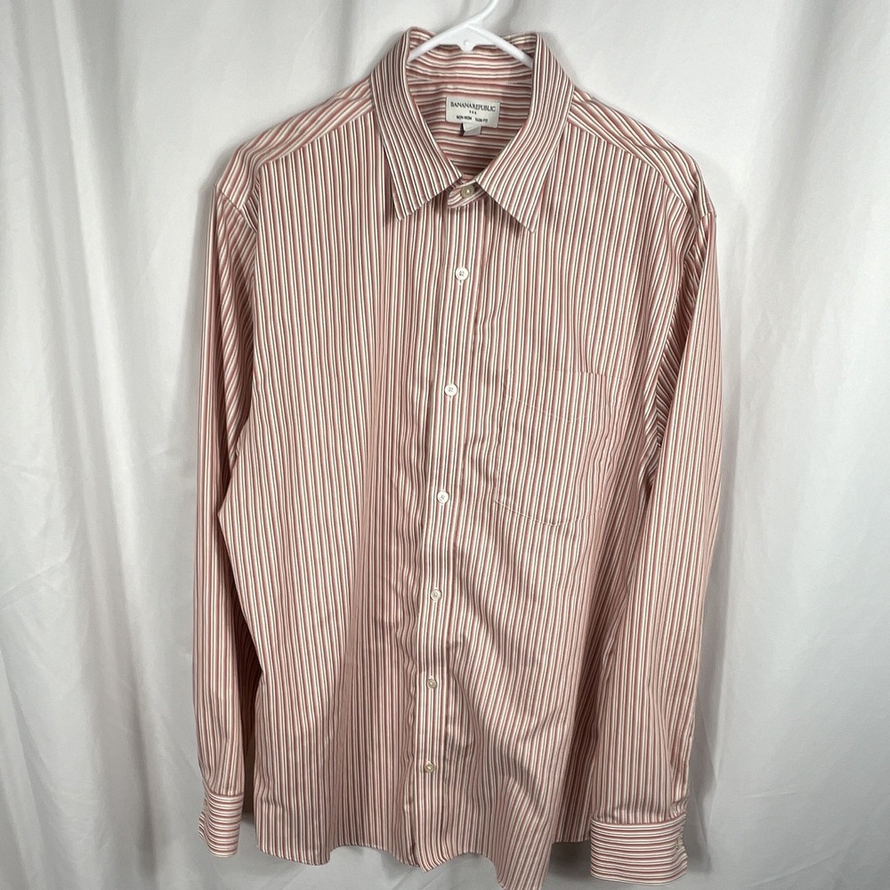 Banana Republic Men's Non-Iron Slim Fit Striped Dress Shirt‎ Size XL 17-17.5